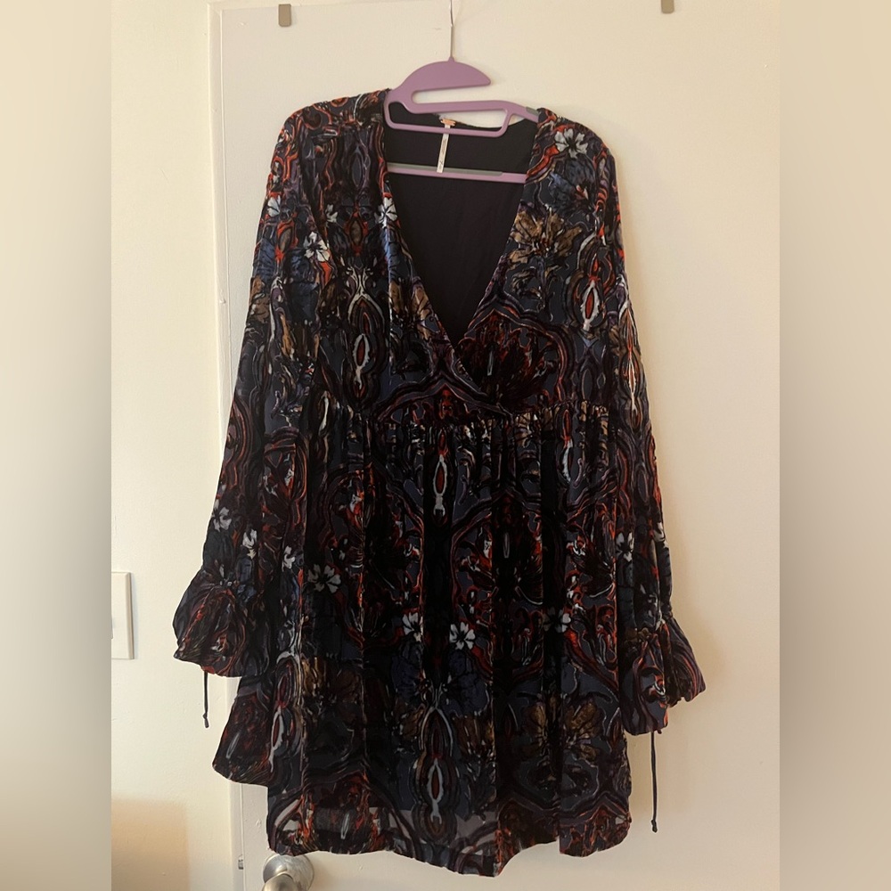 NWOT Free People Multicolor Velvet Long Sleeve Dress